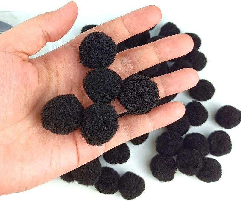 FKEYTO 200 Pieces Pom Poms, 1 Inch Craft Pom Poms, Fuzzy Pompom Puff Balls for DIY Arts, Crafts Projects, Home Decorations (Black-1) - Image 3